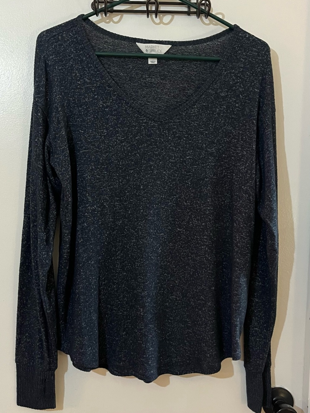 Market & Spruce Women's Dark Heather Navy V-Neck Long Sleeve Top